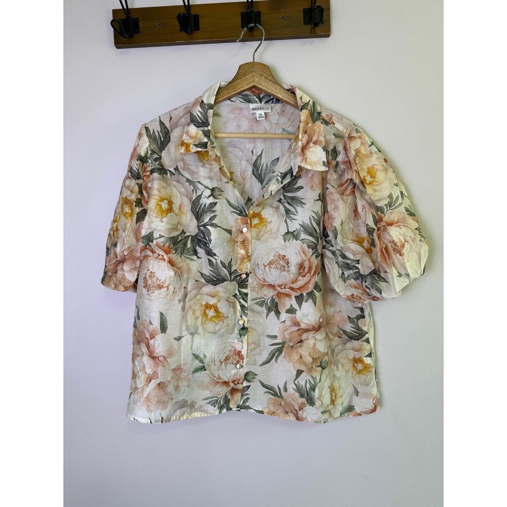 Bailey 44 Floral Puff Sleeve Button Front Blouse Women’s XL Romantic Cottagecore